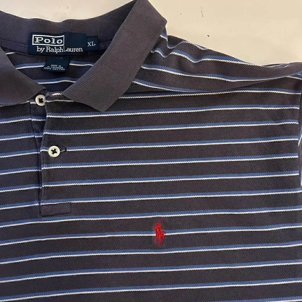 Polo Ralph Lauren 100% Cotton Navy White Striped Polo Shirt Size XL